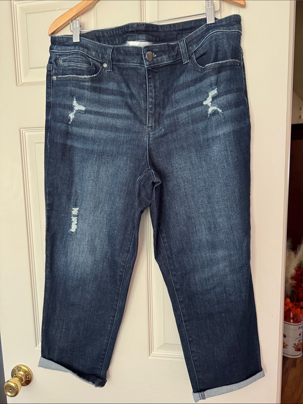 Christopher & Banks Dark Blue Distressed Cropped Jeans
